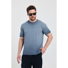 Erkek Lacivert Bisiklet Yaka Yıkamalı Basic T-Shirt - 165