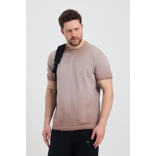Erkek Kahverengi Bisiklet Yaka Yıkamalı Basic T-Shirt - 165
