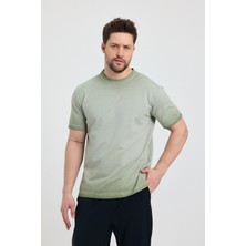 Erkek Yeşil Bisiklet Yaka Yıkamalı Basic T-Shirt - 165