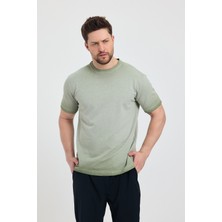 Erkek Yeşil Bisiklet Yaka Yıkamalı Basic T-Shirt - 165