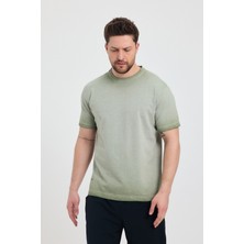 Erkek Yeşil Bisiklet Yaka Yıkamalı Basic T-Shirt - 165