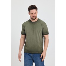 Erkek Haki Bisiklet Yaka Yıkamalı Basic T-Shirt - 165