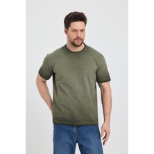 Erkek Haki Bisiklet Yaka Yıkamalı Basic T-Shirt - 165