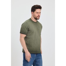 Erkek Haki Bisiklet Yaka Yıkamalı Basic T-Shirt - 165