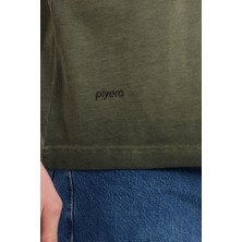 Erkek Haki Bisiklet Yaka Yıkamalı Basic T-Shirt - 165