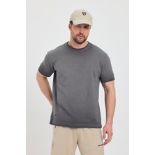 Erkek Siyah Bisiklet Yaka Yıkamalı Basic T-Shirt - 165