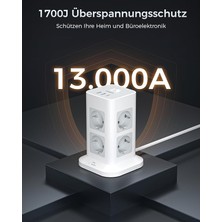 Tessan Aşırı Gerilim Korumalı 5m Uzatma Kablosu Çoklu Priz Çıkışı, 3 Usb'li 8 Bölmeli Güç Şeridi