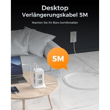 Tessan Aşırı Gerilim Korumalı 5m Uzatma Kablosu Çoklu Priz Çıkışı, 3 Usb'li 8 Bölmeli Güç Şeridi