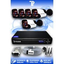 Picam 5 Kameralı Panda 5 Dış Kamera Set HDD'siz Full HD Gece Görüşlü Güvenlik Kamerası Sistemi