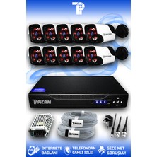 Picam 10 Kameralı Panda 10 Dış Kamera Set HDD'siz Full HD Gece Görüşlü Güvenlik Kamerası Sistemi