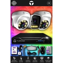 Turkno 3 Kameralı Navie 2 Iç Kamera Set 100 GB HDD Full Hd Renkli Gece Görüşlü Güvenlik Kamerası Sistemi