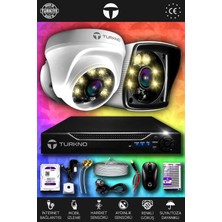 Turkno 2 Kameralı Karie 1 Iç Kamera Set 500 GB HDD Full Hd Renkli Gece Görüşlü Güvenlik Kamerası Sistemi