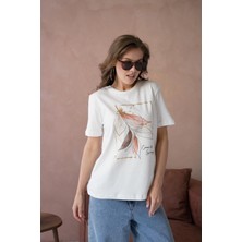 Bisiklet Yaka Varak Baskılı Basic T-Shirt