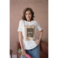 Bisiklet Yaka Varak Baskılı Basic T-Shirt