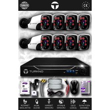 Turkno 8 Kameralı Pania 8 Dış Kamera Set 250 GB HDD Full Hd Gece Görüşlü Güvenlik Kamerası Sistemi