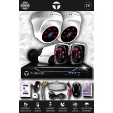 Turkno 4 Kameralı Pania 2 Iç Kamera Set 500 GB HDD Full Hd Gece Görüşlü Güvenlik Kamerası Sistemi