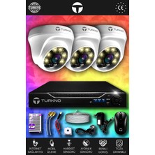 Turkno 3 Kameralı Domie 3 Iç Kamera Set 320 GB HDD Full Hd Renkli Gece Görüşlü Güvenlik Kamerası Sistemi