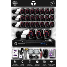 Turkno 24 Kameralı Pania 24 Dış Kamera Set 500 GB HDD Full Hd Gece Görüşlü Güvenlik Kamerası Sistemi