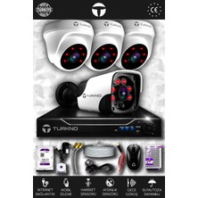 Turkno 4 Kameralı Pania 3 Iç Kamera Set 250 GB HDD Full Hd Gece Görüşlü Güvenlik Kamerası Sistemi