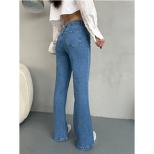 Kadın Yüksek Bel Likralı Ispanyol Paça Jeans