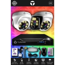 Turkno 3 Kameralı Karie 2 Iç Kamera Set 500 GB HDD Full Hd Renkli Gece Görüşlü Güvenlik Kamerası Sistemi