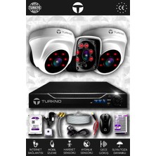 Turkno 3 Kameralı Pania 2 Iç Kamera Set 2 Tb HDD Full Hd Gece Görüşlü Güvenlik Kamerası Sistemi