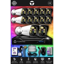 Turkno 12 Kameralı Karie 12 Dış Kamera Set 250 GB HDD Full Hd Renkli Gece Görüşlü Güvenlik Kamerası Sistemi