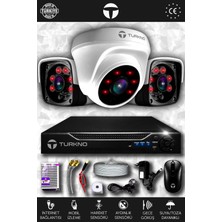 Turkno 3 Kameralı Pania 1 Iç Kamera Set Hdd'siz Full Hd Gece Görüşlü Güvenlik Kamerası Sistemi