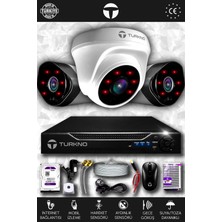 Turkno 3 Kameralı Galia 1 Iç Kamera Set 100 GB HDD Full Hd Gece Görüşlü Güvenlik Kamerası Sistemi