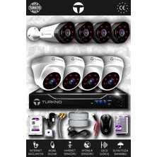 Turkno 8 Kameralı Galia 4 Iç Kamera Set 2 Tb HDD Full Hd Gece Görüşlü Güvenlik Kamerası Sistemi