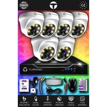 Turkno 6 Kameralı Domie 6 Iç Kamera Set 2 Tb HDD Full Hd Renkli Gece Görüşlü Güvenlik Kamerası Sistemi