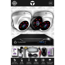 Turkno 3 Kameralı Galia 2 Iç Kamera Set 250 GB HDD Full Hd Gece Görüşlü Güvenlik Kamerası Sistemi