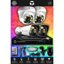 Turkno 4 Kameralı Karie 2 Iç Kamera Set Hdd'siz Full Hd Renkli Gece Görüşlü Güvenlik Kamerası Sistemi