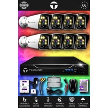 Turkno 8 Kameralı Karie 8 Dış Kamera Set 1 Tb HDD Full Hd Renkli Gece Görüşlü Güvenlik Kamerası Sistemi