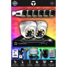 Turkno 8 Kameralı Navie 2 Iç Kamera Set 100 GB HDD Full Hd Renkli Gece Görüşlü Güvenlik Kamerası Sistemi