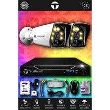 Turkno 2 Kameralı Karie 2 Dış Kamera Set 2 Tb HDD Full Hd Renkli Gece Görüşlü Güvenlik Kamerası Sistemi