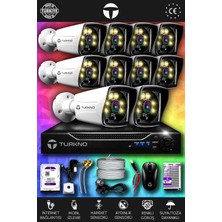 Turkno 10 Kameralı Karie 10 Dış Kamera Set 100 GB HDD Full Hd Renkli Gece Görüşlü Güvenlik Kamerası Sistemi