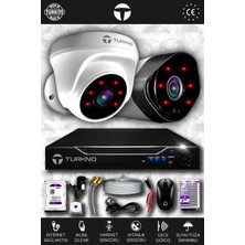 Turkno 2 Kameralı Galia 1 Iç Kamera Set 500 GB HDD Full Hd Gece Görüşlü Güvenlik Kamerası Sistemi