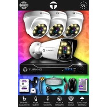 Turkno 4 Kameralı Karie 3 Iç Kamera Set 250 GB HDD Full Hd Renkli Gece Görüşlü Güvenlik Kamerası Sistemi