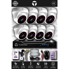 Turkno 8 Kameralı Domia 8 Iç Kamera Set 500 GB HDD Full Hd Gece Görüşlü Güvenlik Kamerası Sistemi