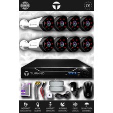 Turkno 8 Kameralı Galia 8 Dış Kamera Set Hdd'siz Full Hd Gece Görüşlü Güvenlik Kamerası Sistemi