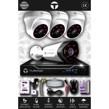 Turkno 4 Kameralı Galia 3 Iç Kamera Set 100 GB HDD Full Hd Gece Görüşlü Güvenlik Kamerası Sistemi