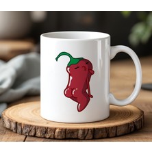 BB Design BB Desing Kırmızı Biber Sevi mli Tasarımlı Beyaz Seramik Baskılı Kupa Bardak 330 ml