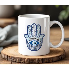 BB Design BB Desing  Nazarlık El Tasarımlı Beyaz Seramik Baskılı Kupa Bardak 330 ml