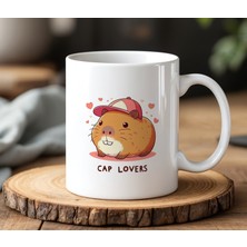 BB Design BB Desing Cap Lovers Kapibara Tasarımlı Beyaz Seramik Baskılı Kupa Bardak 330 ml