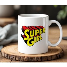 BB Design BB Desing  Super Gırl Tasarımlı Beyaz Seramik Baskılı Kupa Bardak 330 ml