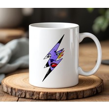 BB Design BB Desing Desenli Şimşek Tasarımlı Beyaz Seramik Baskılı Kupa Bardak 330 ml