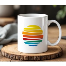 BB Design BB Desing Renkli Güneş Tasarımlı Beyaz Seramik Baskılı Kupa Bardak 330 ml