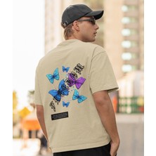 Terzili Giyin Freedom Vibes Kelebek Baskılı Oversize Erkek Tişört