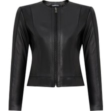 Derimod Flora Kadın Siyah Slim Kısa Deri Ceket 25SGD5300U4